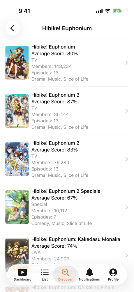 Screenshot of the search results page